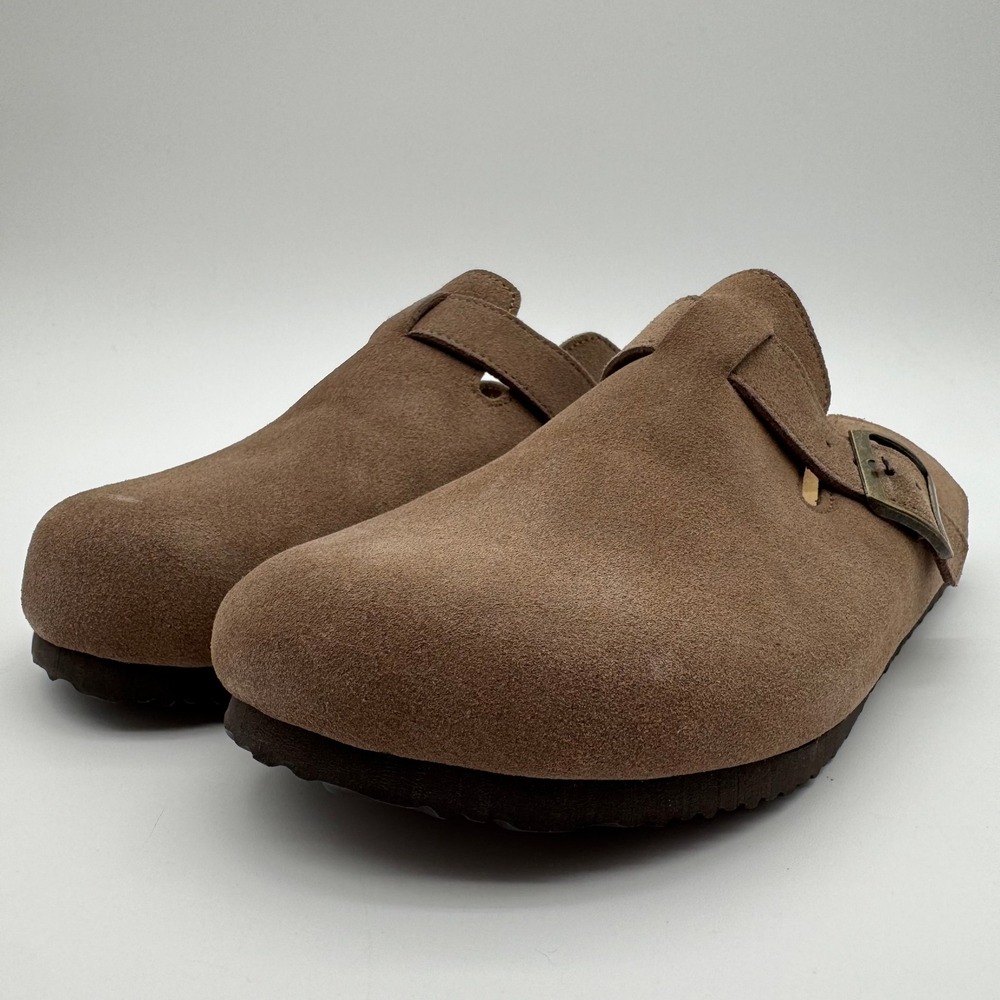 Khombu Damian‎ Taupe Suede Clogs Women's Size 8 Buckle Strap Mules NEW